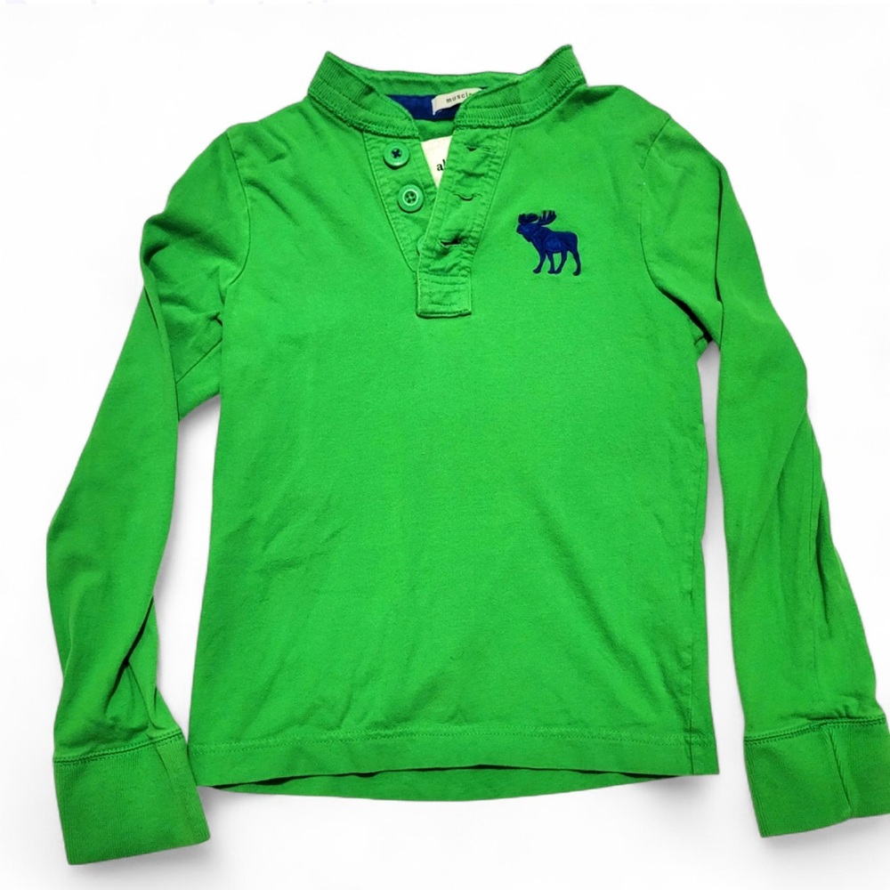 Y2K Abercrombie Kids’ Muscle Henley Long Sleeve Shirt Green Preppy sz Small